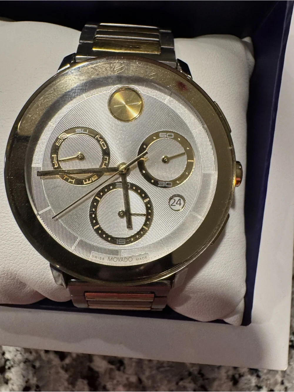 Movado Two-Tone Silver and Gold Chronograph Bracelet Watch